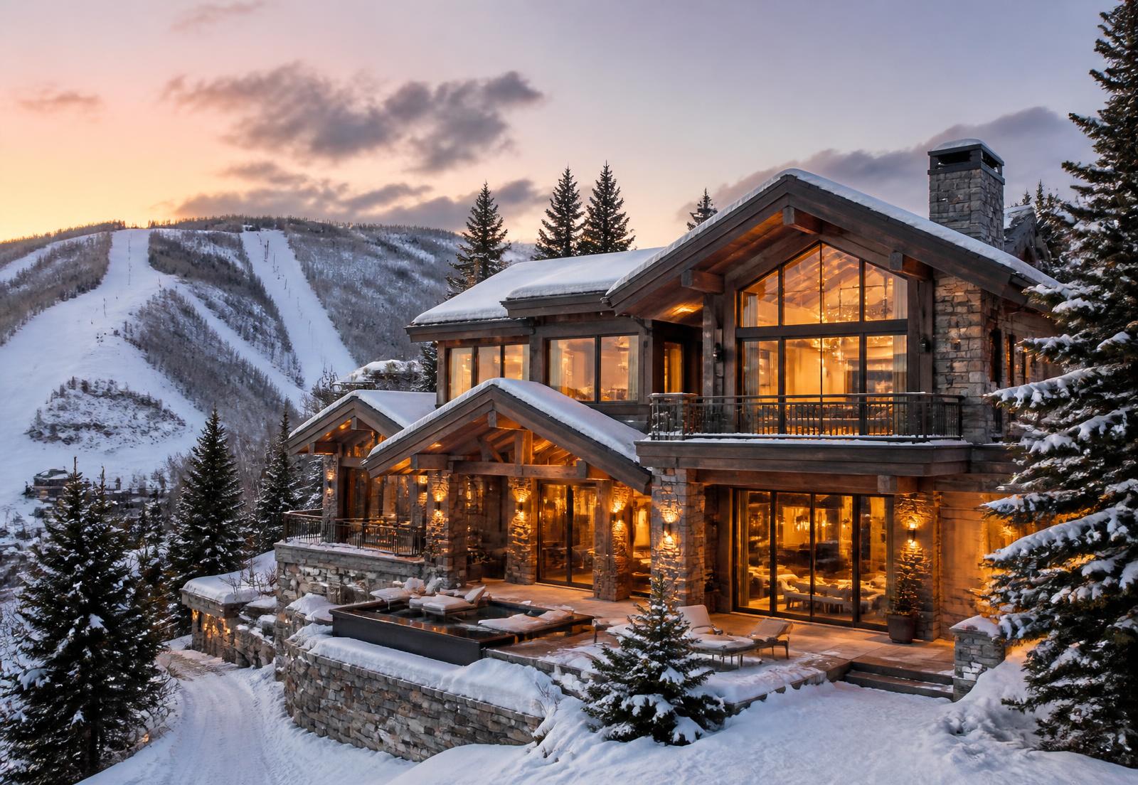 Luxury ski vacation rental home in the snow